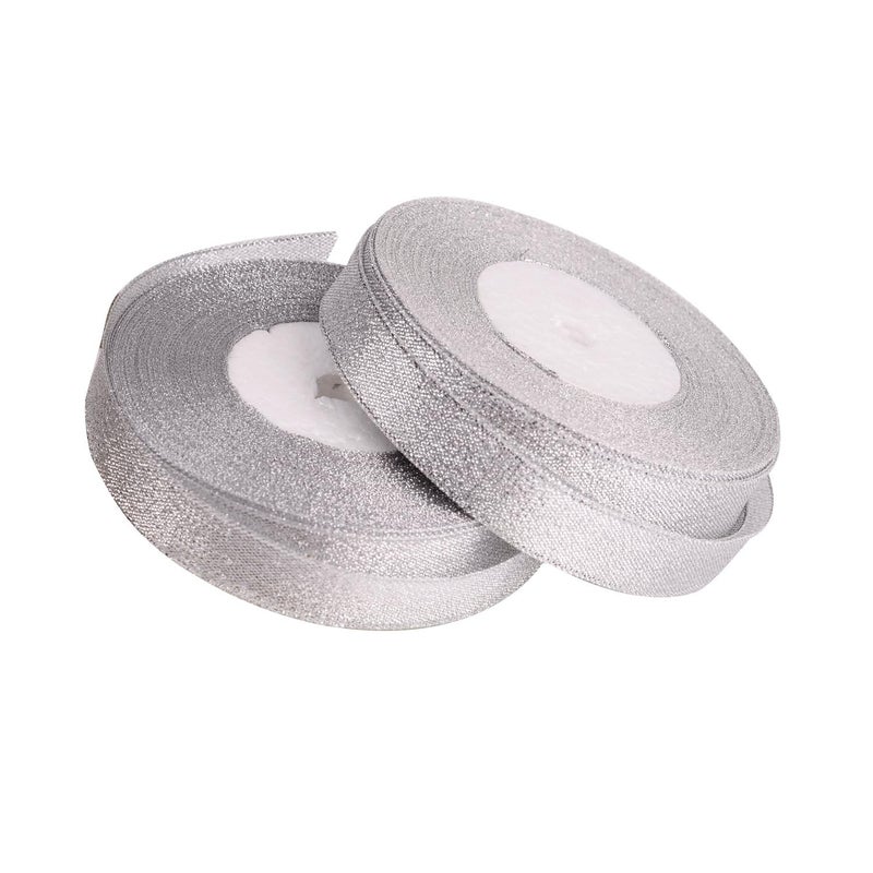 Feyarl Glitter Metallic Silver Ribbon 5/8-inch Wide Premium Sparkly Ribbon Gift Crafters Sewing Ribbon Wedding Party Brithday Wrap Card Making Hair Bows Floral Projects Ribbon (Silver) - Image 5